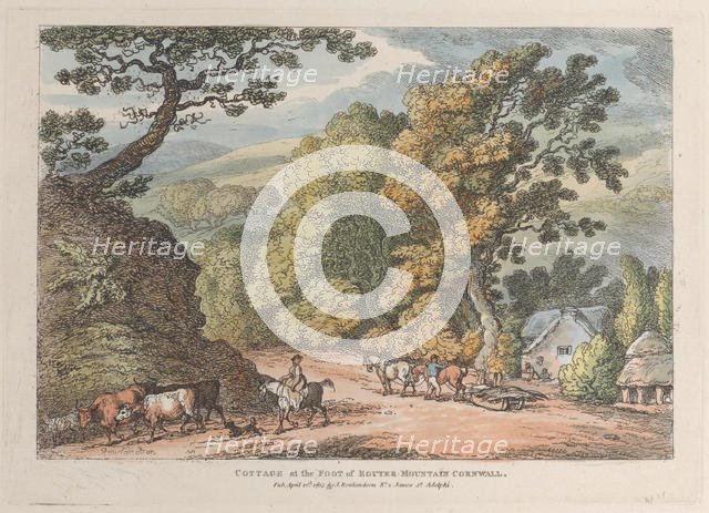 Cottage at the Foot of Router Mountain Cornwall, from "Views in Cornwall", April..., April 12, 1812. Creator: Thomas Rowlandson.