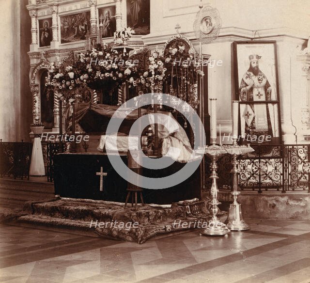 Sepulchre with the relics of Saint Evfrosiniia in Saint Eufrosyne Monastery, 1912. Creator: Sergey Mikhaylovich Prokudin-Gorsky.