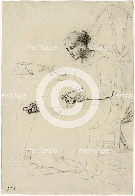 The Wool Carder (recto); Fragmentary Sketch of Man Standing by Fence (verso), 1857/58. Creator: Jean Francois Millet.