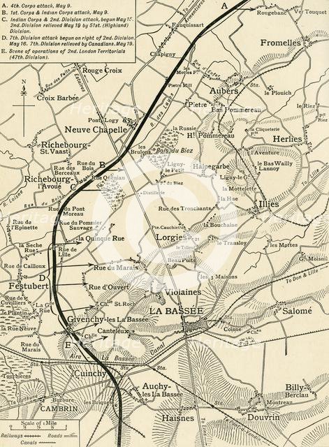 'Map illustrating the Operations of the First Army...', First World War, 1915, (c1920). Creator: Unknown.