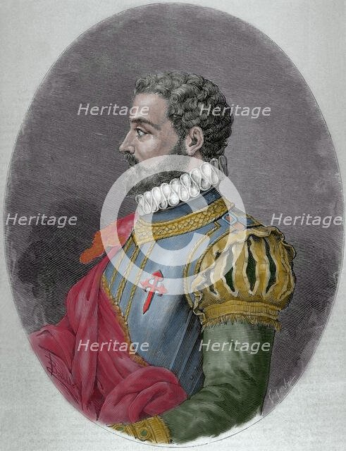 Alonso de Ercilla, soldier and poet, (19th century).  Creator: Capuz.