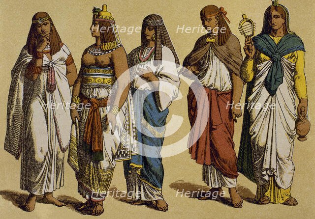 Pharaoh in war costume with some aristocratic women, Egypt.  Creator: Unknown.