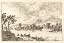 River Landscape with Figures and a Boat at Water's Edge, 1768. Creator: Nicolas Perignon.