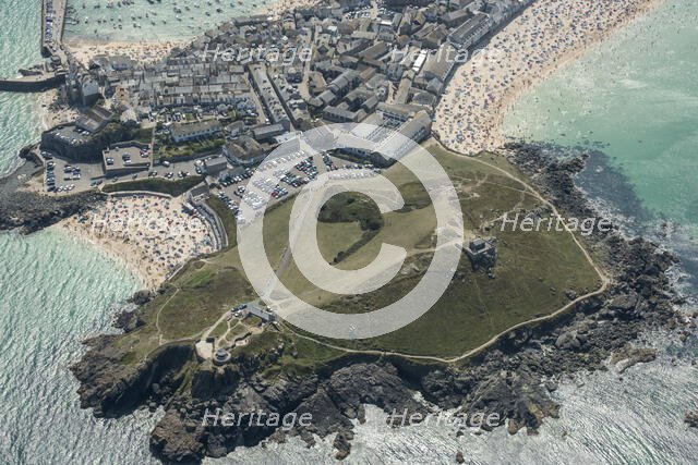 Promontory fort, Chapel of St Nicholas and coastal battery on St Ives Head, St Ives, Cornwall, 2016. Creator: Damian Grady.