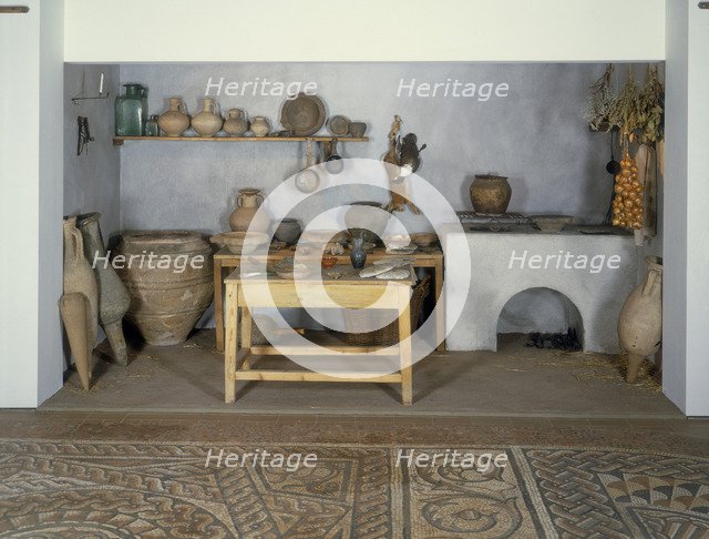 Reconstruction of a Roman kitchen. Artist: Unknown