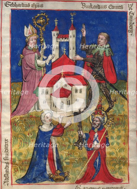 The founding of the Oehringen convent of canons in 1037 (From the Obleybuch of Oehringen). Artist: Anonymous  