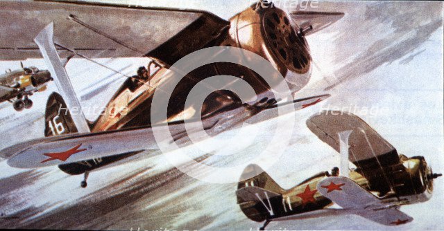 Spanish Civil War, 1936-39. Soviet aircraft Polikarpov I-153, biplane that took part in the war o…