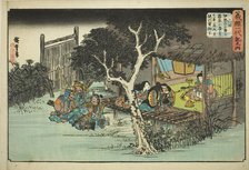 No. 6: Ise no Saburo Swears Loyalty to Ushiwakamaru (Rokukai, Ise no Saburo ga kakur..., c. 1832/34. Creator: Ando Hiroshige.