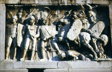 Roman Troops and Barbarians on the Arch of Constantine, relief detail, early 2nd century. Artist: Unknown.