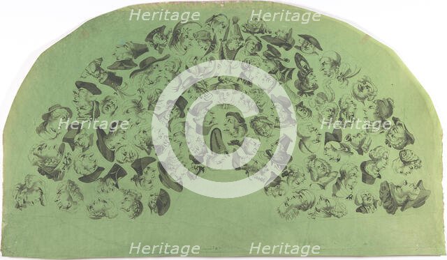Fan Leaf Decorated with Caricatures and Reversible Heads, early 19th century., early 19th century. Creator: Anon.