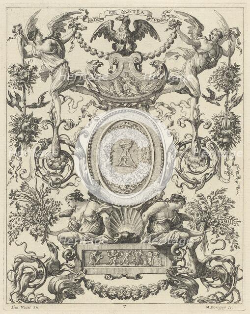Ornamental Panel Surmounted by an Eagle and the Motto NATOS ET NOSTRA TUEMUR, 1647. Creator: Michel Dorigny.
