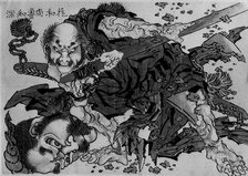 Rochishin Chopping Off the Head of Nio, 18th-19th century. Creator: School of Katsushika Hokusai.