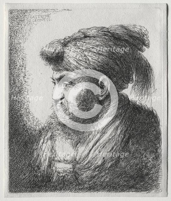 The Large Heads of Men in Oriental Headdress: A Man Nearly in Profile and Turned to Left. Creator: Giovanni Benedetto Castiglione (Italian, 1609-1664).