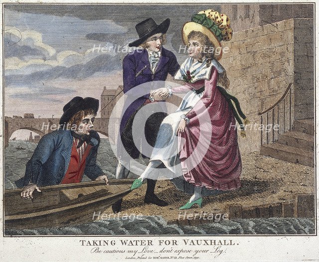 'Taking water for Vauxhall, be careful my love, don't expose your leg', London, 1790. Artist: Anon