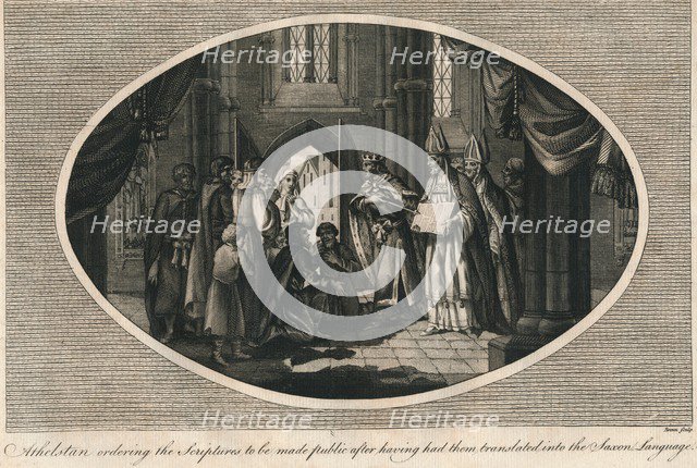 Athelstan ordering publication of the scriptures translated into Anglo-Saxon, 930s (1793). Artist: Unknown.