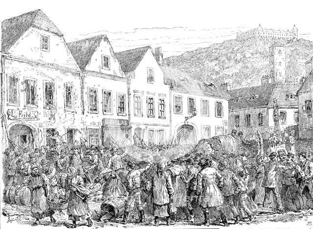 The Labour Agitation in Austria: riots at Fulneck, Moravia, 1890. Creator: Unknown.