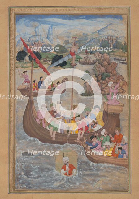 Alexander is Lowered into the Sea, Folio from a Khamsa (Quintet) of Amir Khusrau..., 1597-98. Creator: Mukund.