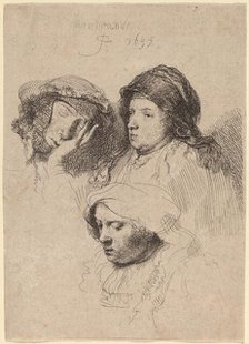 Three Heads of Women, One Asleep, 1637. Creator: Rembrandt Harmensz van Rijn.