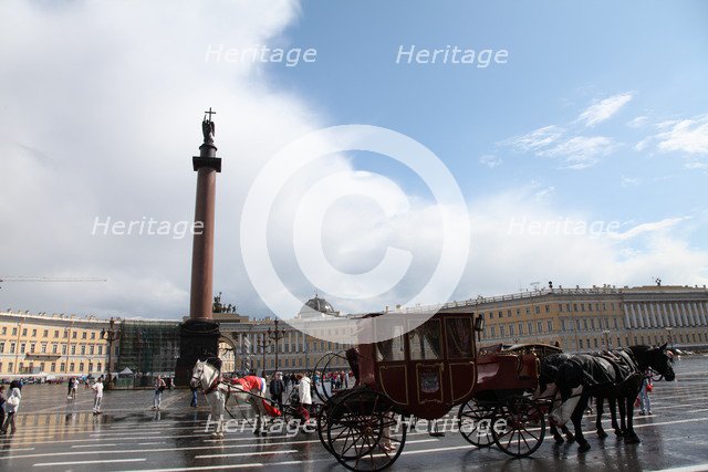 Horse-drawn carriage in Palace Square, St Petersburg, Russia, 2011. Artist: Sheldon Marshall