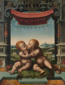 The Infants Christ and Saint John the Baptist Embracing, 1520/25. Creators: Joos van Cleve, Workshop of Joos van Cleve.