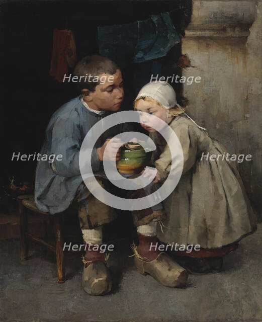 A Boy Feeding his Little Sister, 1881. Creator: Helene Schjerfbeck.
