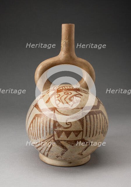 Stirrup Spout Vessel with Fineline Bird Warrior Motifs, 100 B.C./A.D. 500. Creator: Unknown.