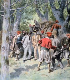 The capture of two french travelers by brigands in Sardinia, 1894. Artist: Unknown