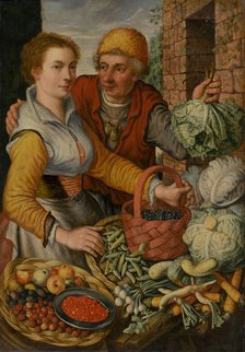 The fruit and vegetable sellers, c. 1570. Creator: Beuckelaer, Joachim (ca. 1533-1574).