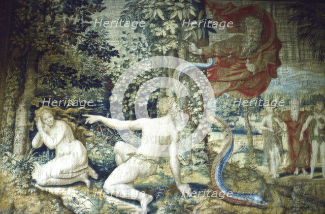 Florence. Adam and Eve after the Fall, Brussels Tapestry, 1548, (20th century) Artists: Pieter Coecke van Aelst, Jan de Kempeneer.