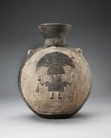 Jar with Relief of Standing Figure with Crescent Headdress, Holding Ritual Objects, A.D. 1200/1450. Creator: Unknown.