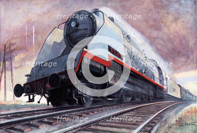 Locomotive Super - Mountain 241-101 leading passengers travelling to New York to Havre, drawing i…