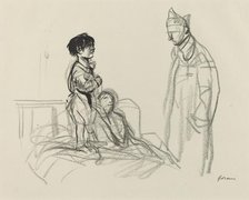 Mother and Child Visited by Soldier in Hospital, c. 1914/1919. Creator: Jean Louis Forain.