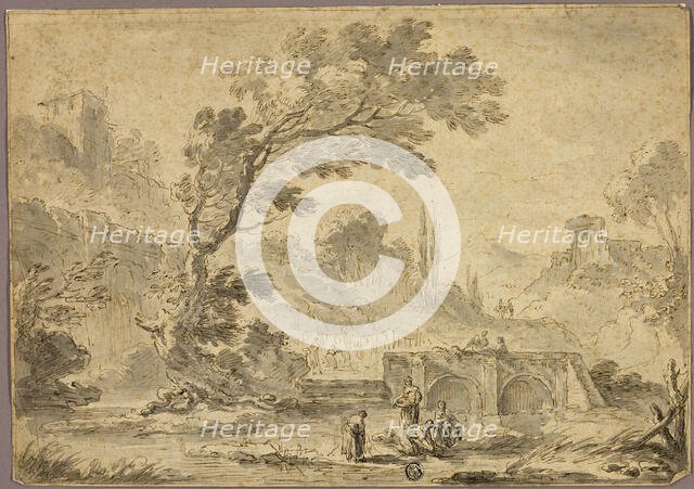 Washerwomen by Stream in Italianate Landscape, n.d. Creator: Andrea Locatelli.