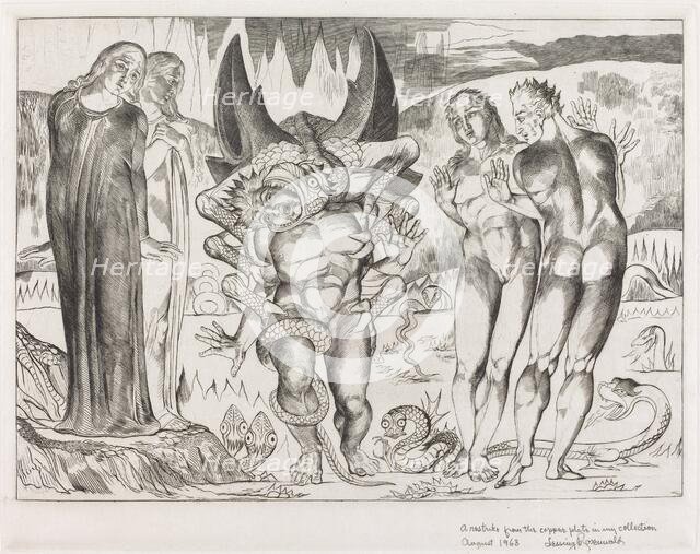 The Circle of the Thieves; Agnolo Brunelleschi Attacked by a Six-Footed Serpent, 1827. Creator: William Blake.