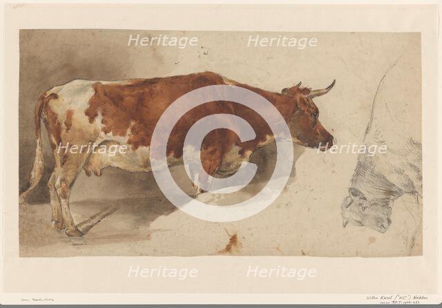 Standing cow, to the right, and sketch of a cow, 1845-1926. Creator: Willem Carel Nakken.