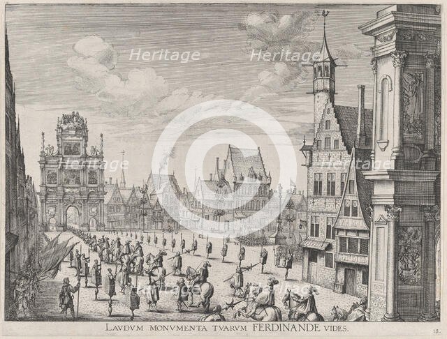 Plate 18: Procession of the Spanish Prince Ferdinand into the city of Ghent, January 28, 1..., 1636. Creators: Johannes Meursius, Willem van der Beke.