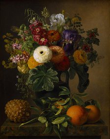 Still life with flowers in an antique vase, 1834. Creator: Jensen, Johan Laurentz (1800-1856).