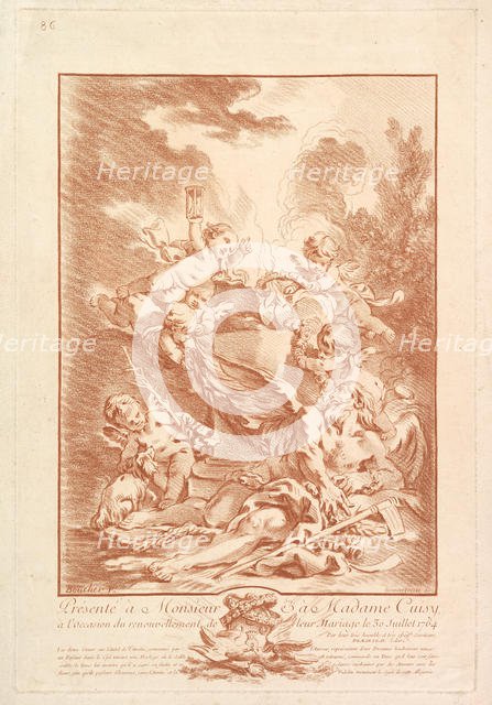 Allégorie pour la Commémoration d'un Mariage (Allegory for the Commemoration o..., mid-18th century. Creator: Gilles Demarteau.