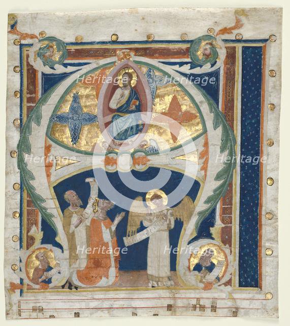 Historiated Initial (A) Excised from a Gradual: Christ in Majesty with King David..., c. 1300-1340. Creator: Unknown.