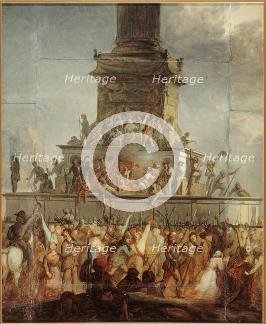 Burning the throne of Louis-Philippe, place de la Bastille, February 24, 1848. Creator: Unknown.