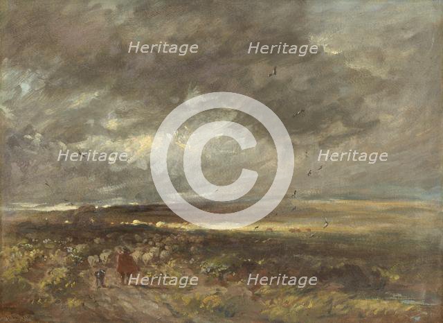 Moorland landscape: shepherd and sheep, c1810. Creator: David Cox the elder.