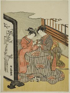 Two Young Women Playing Cat's Cradle, c. 1769. Creator: Isoda Koryusai.