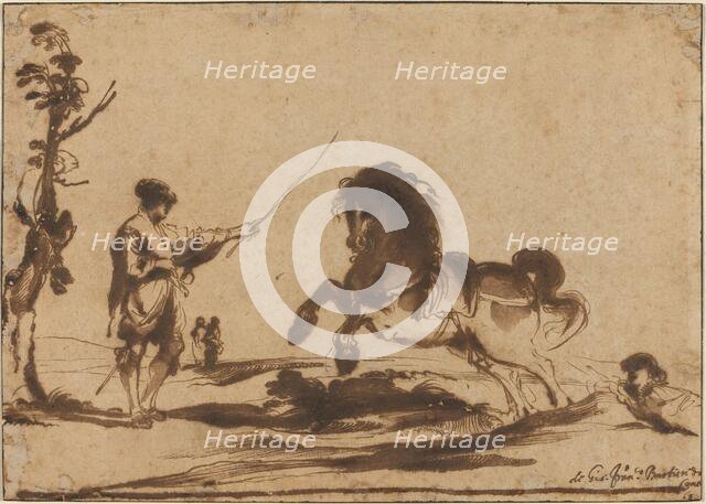 Landscape with the Taming of a Horse, 1620/1630. Creator: Guercino.