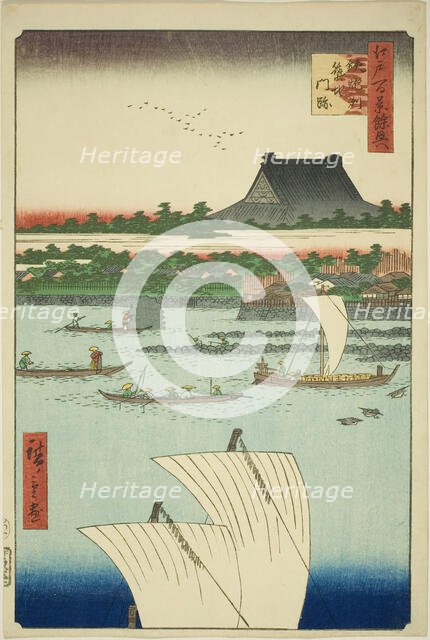 Teppozu and Tsukiji Honganji Temple (Teppozu Tsukiji Monzeki), from the series "Supplement..., 1858. Creator: Ando Hiroshige.