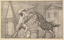 Speculum Romanae Magnificentiae: A Satyr and a Ram Clashing, 16th century. Creator: Marco Dente.