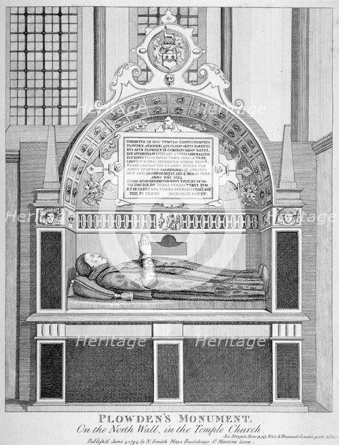 Memorial to Edmund Plowden, Treasurer of the Middle Temple, Temple Church, City of London, 1794.     Artist: Anon