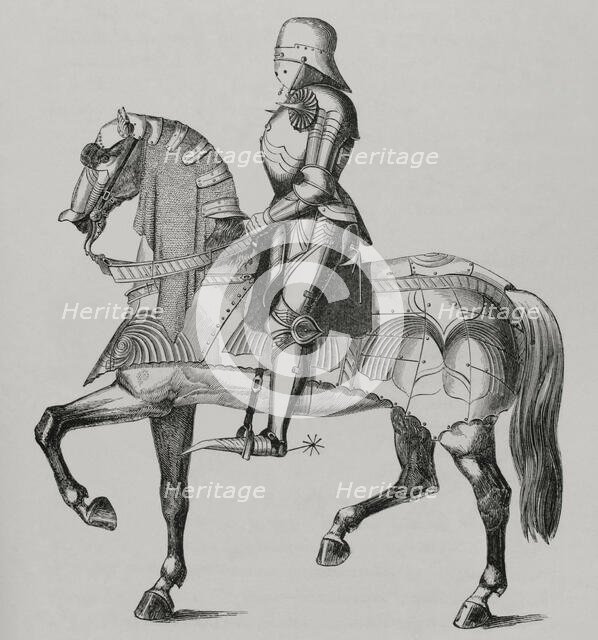 Armoured and mounted knight at war, 15th century, 1877.  Creator: Unknown.