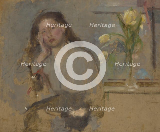 Portrait Sketch of a Young Girl-two-sided painting, 1894. Creator: Olga Boznanska.