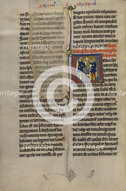 Initial V: The Stoning of Jeremiah; Marquette Bible, about 1270. Creator: Unknown.