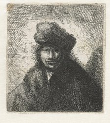 Self-Portrait in a slant fur cap: Bust, ca 1631. Creator: Rembrandt van Rhijn (1606-1669).